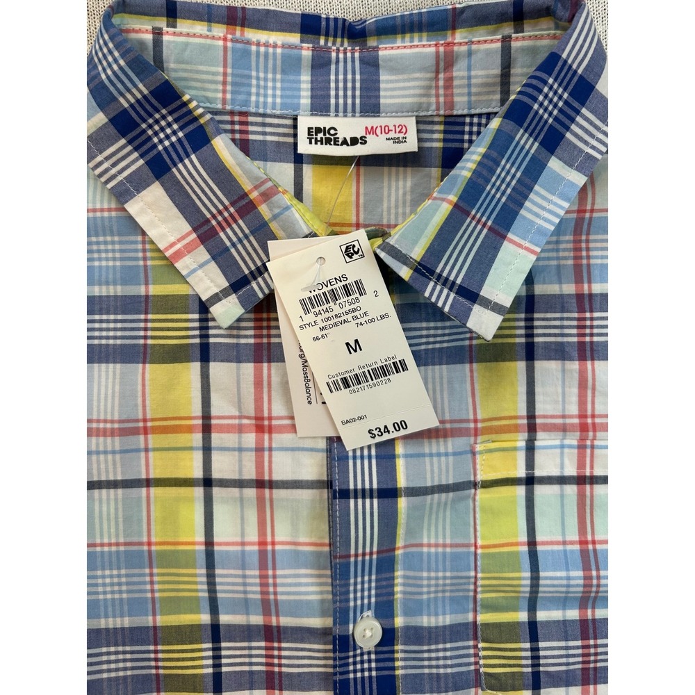 NWT Epic Threads Kids Boys M 10-12‎ Plaid Button Down Shirt Long Sleeve Cotton